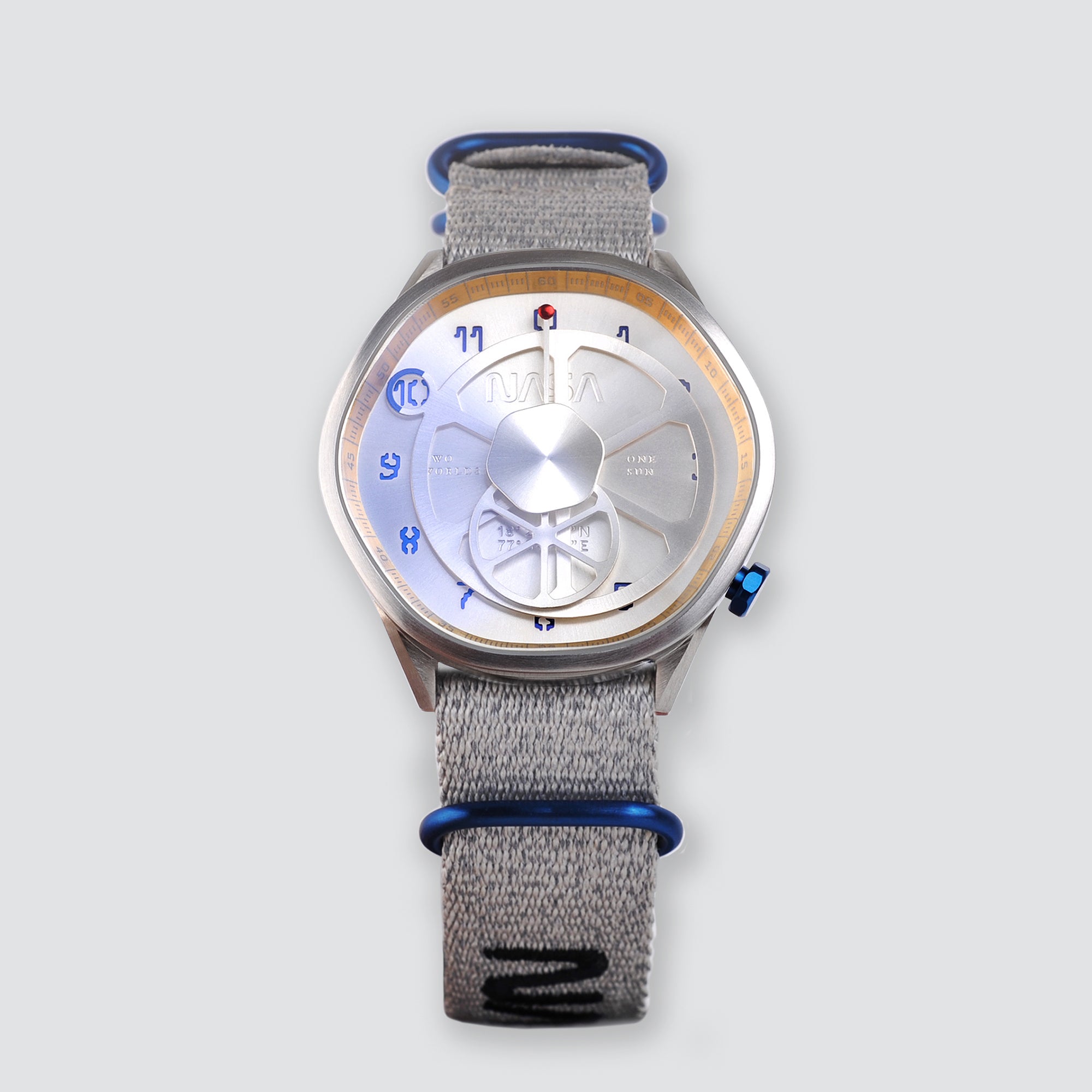 The Mars Time, a watch inspired by Nasa's Perseverance Rover’s landing site Jezero Crater and designed by Anicorn Watches, placed on a white background. View 2
