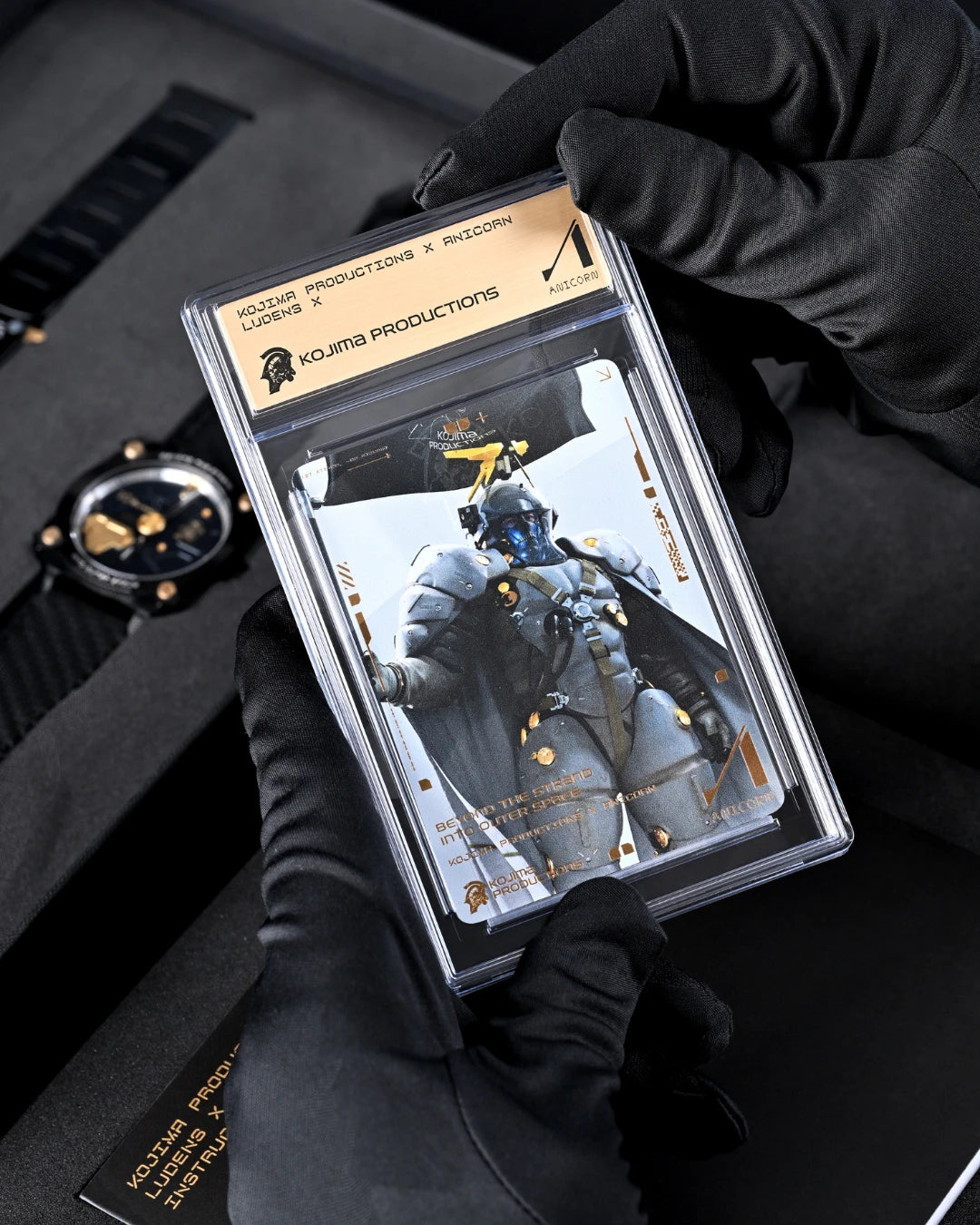 Individually numbered LUDENS X metal warranty card presented in a sealed display case.