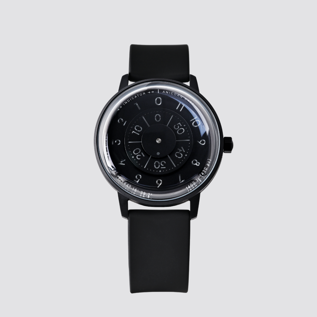 Anicorn K452 Nemesis black watch with a rotating disc dial and black FKM strap.