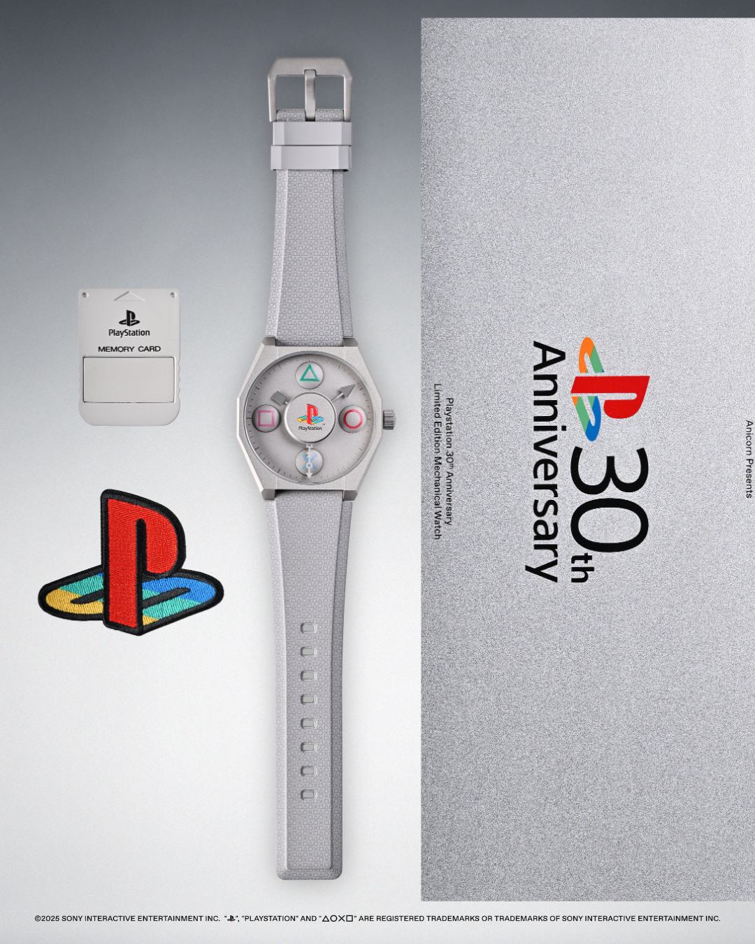 The First PlayStation Limited Edition Mechanical Watch is securely housed within a screwed-down metal container, echoing the sturdy, industrial charm of classic PlayStation hardware.
