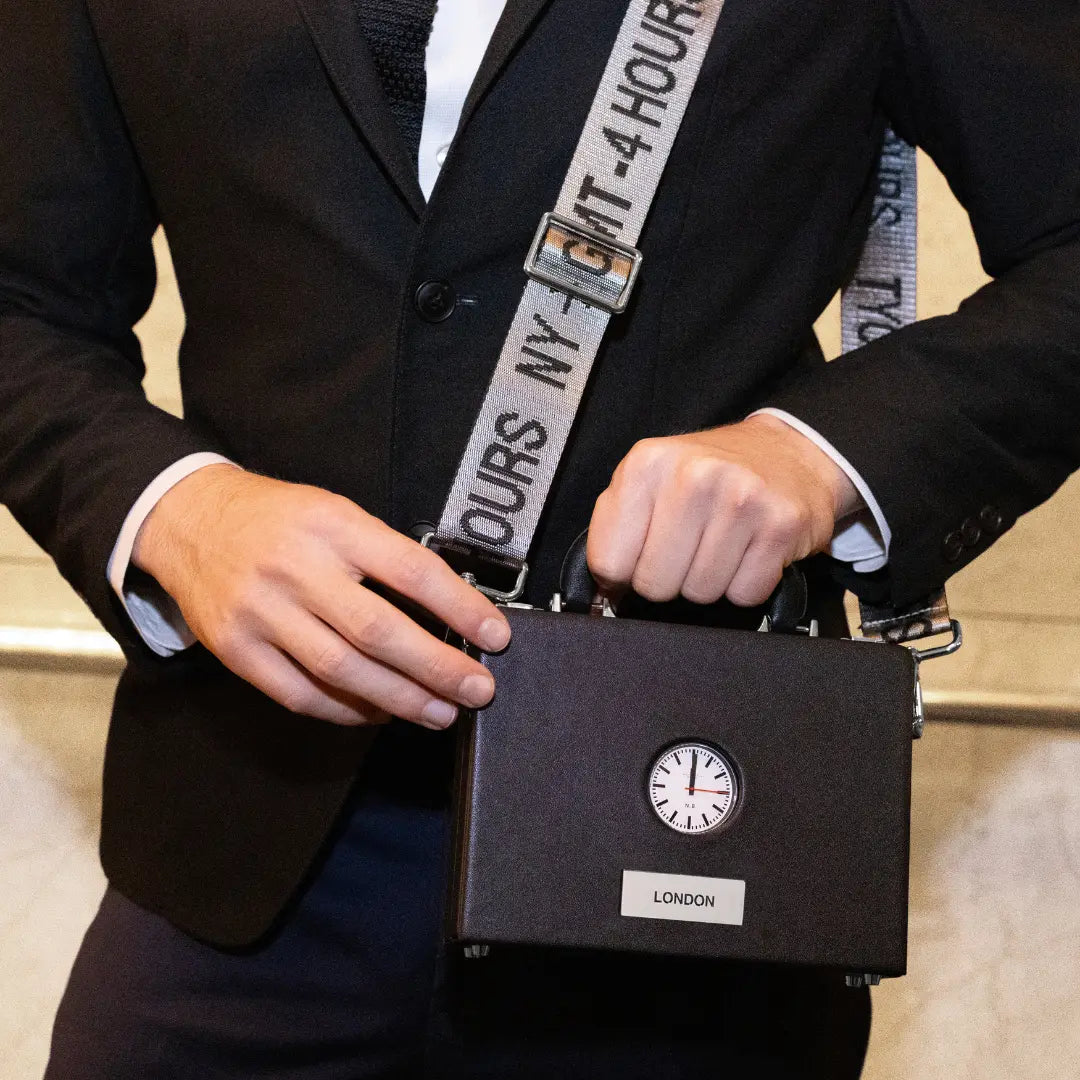 Showcasing the exterior design of TTT - The Time Traveler bag with strap