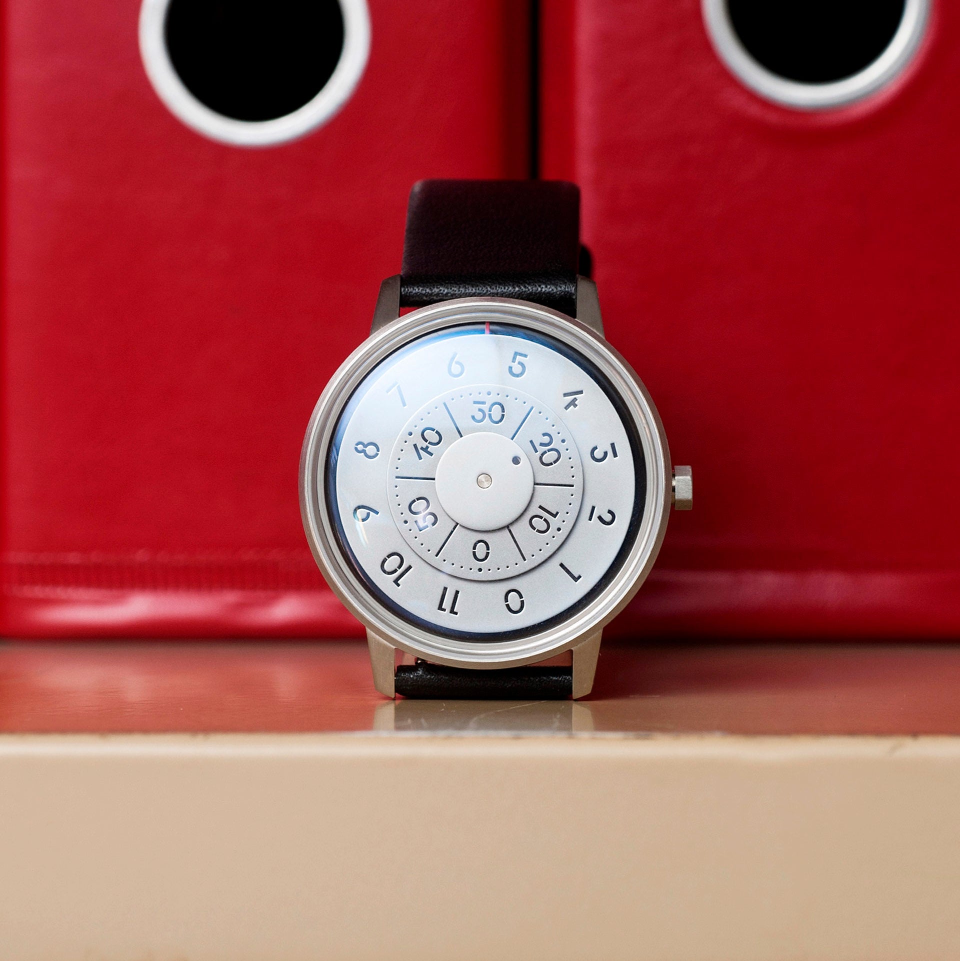 ANICORN Series K452 Space Automatic Watches - Luna, center shot with red background