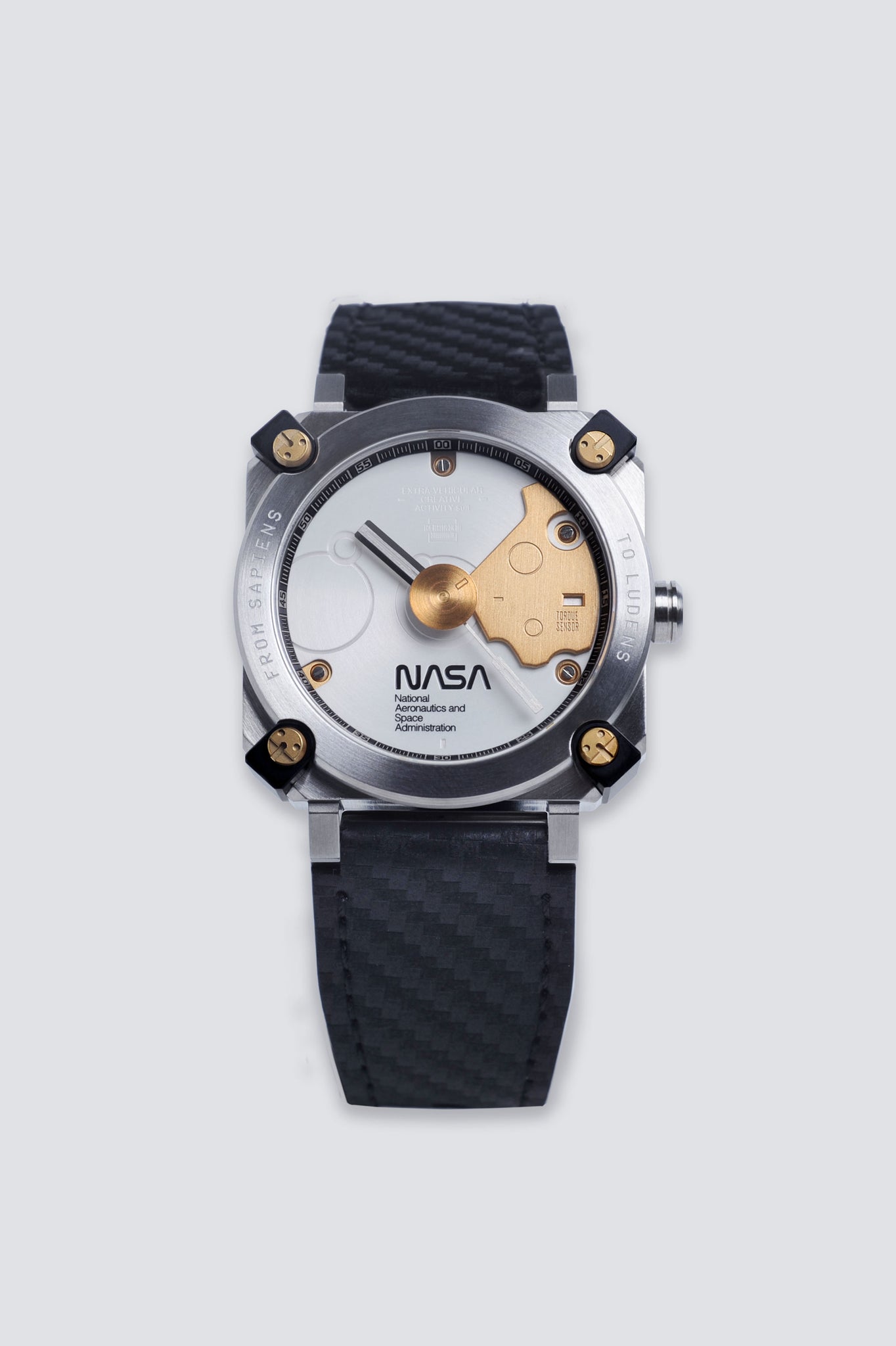 SPACE LUDENS is a “EVA Creative Suit on the wrist”. It reflects the ethos of Ludens who connects the elements of Play, Time and Space. The timepiece is designed by ANICORN, supervised by world-famous character designer Yoji Shinkawa (KOJIMA PRODUCTIONS) and officially approved by NASA.