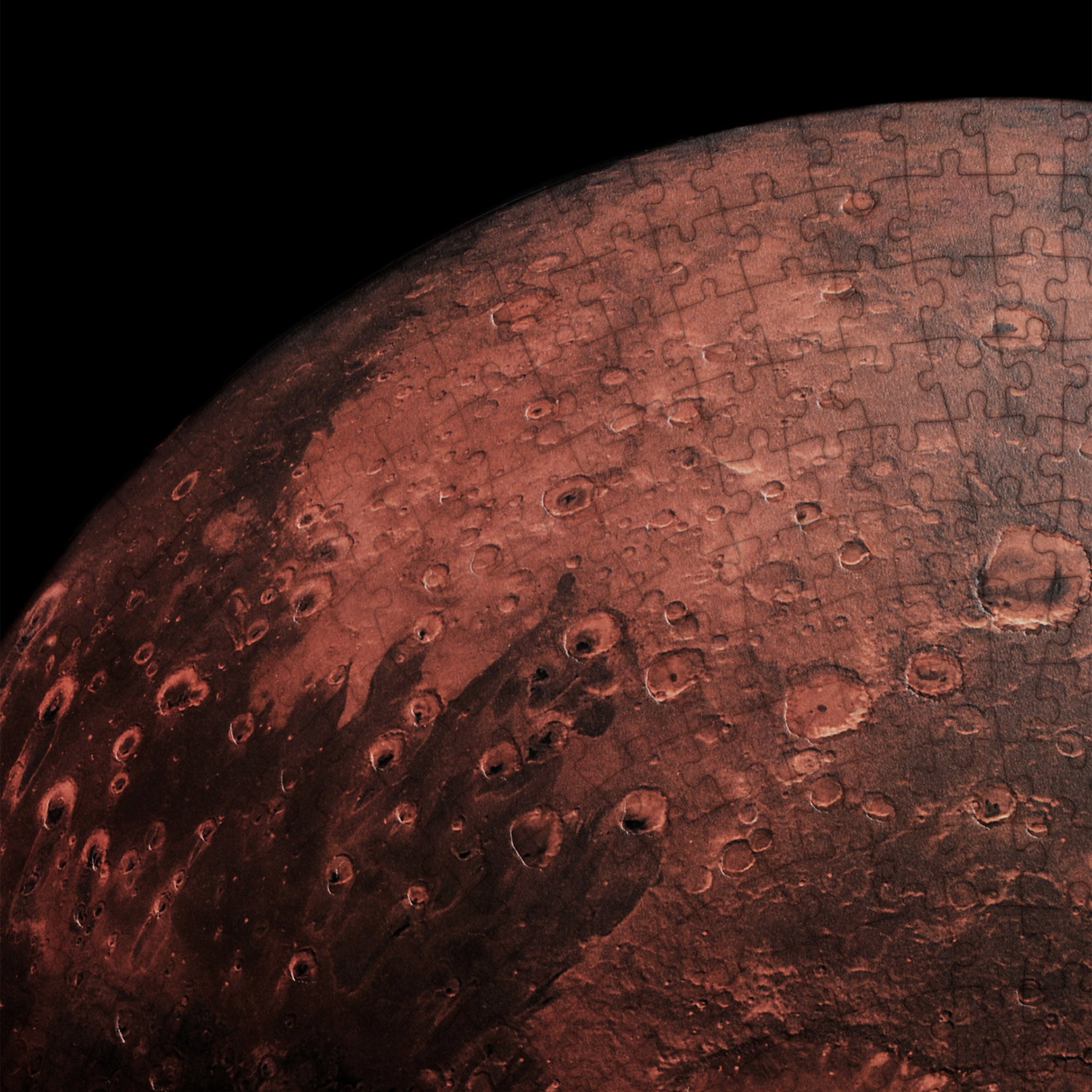 AR puzzle, super fine Mars image by NASA & USGS, on black  background. View 02