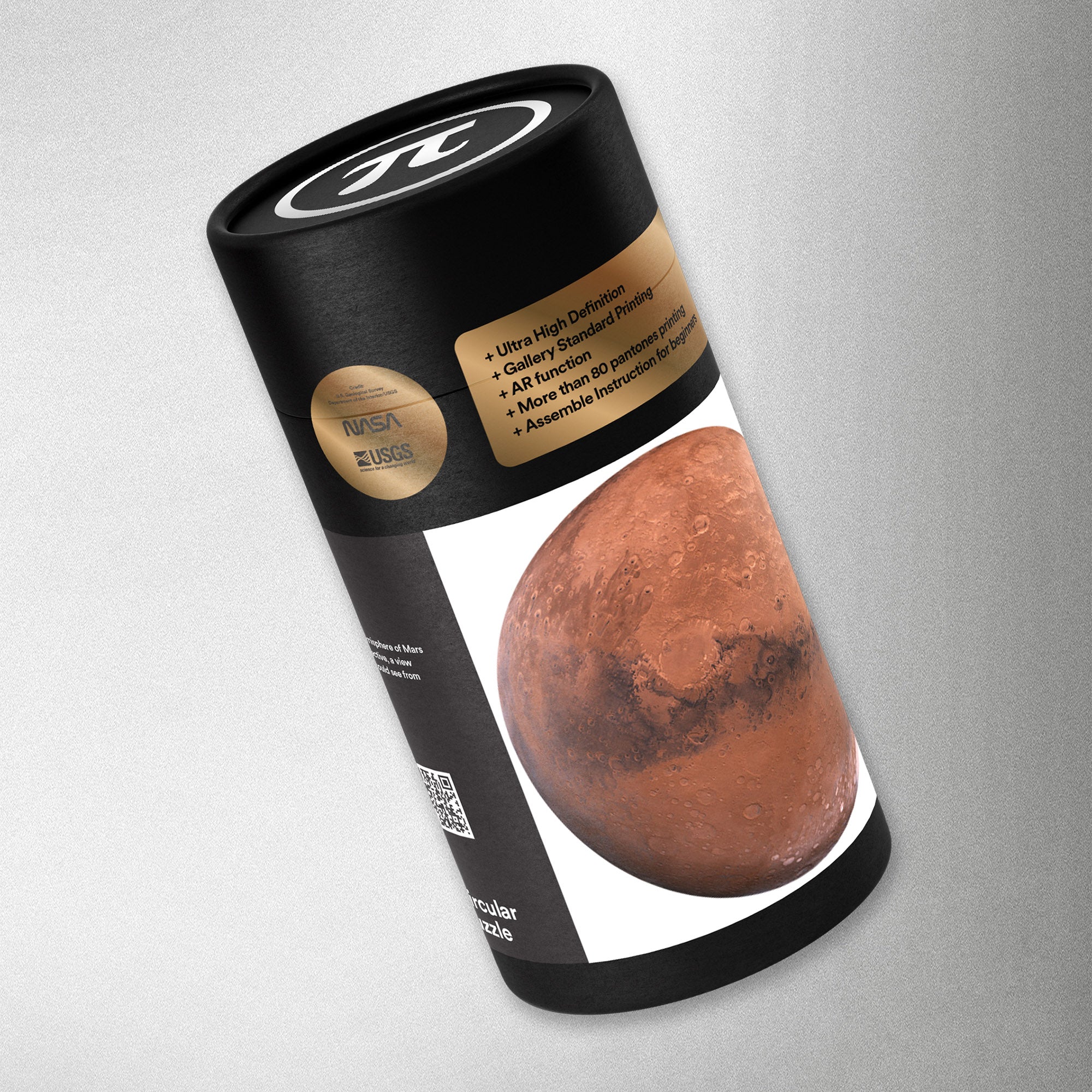 AR puzzle, super fine Mars image by NASA & USGS, on white background. Package
