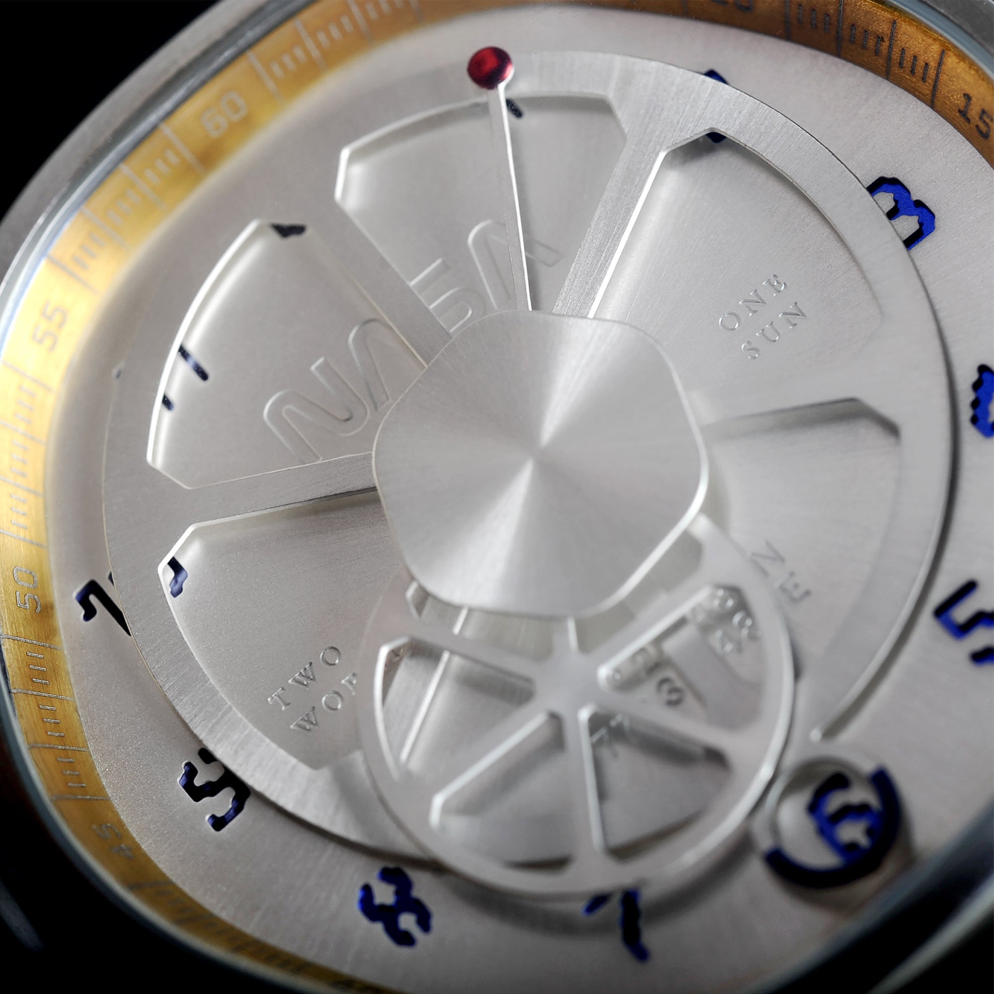 The Mars Time, a watch inspired by Nasa's Perseverance Rover’s landing site Jezero Crater and designed by Anicorn Watches, placed on a white background. View 1