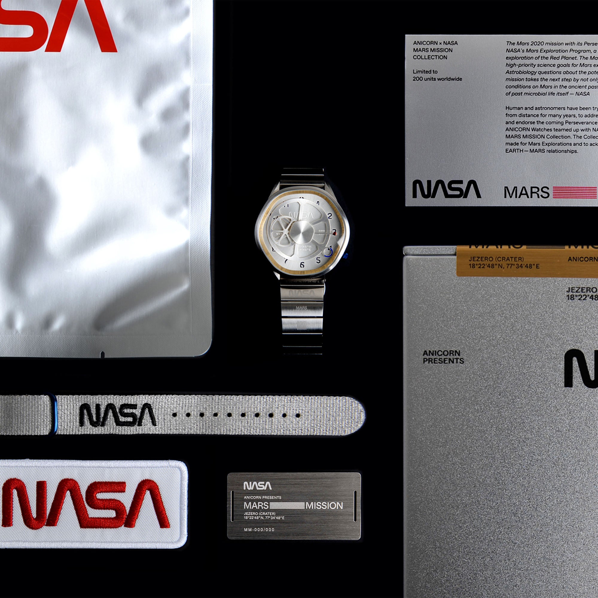 The Mars Time, a watch inspired by Nasa's Perseverance Rover’s landing site Jezero Crater and designed by Anicorn Watches, placed on a white background. View 1